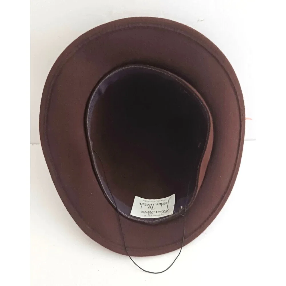 VTG Miss Rose Brown Felt Wool Hat Orange Feather Plume Trim O/S